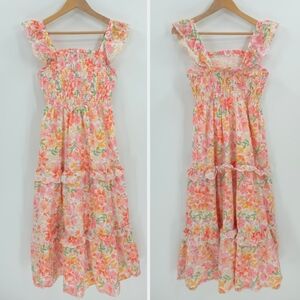 Haute Hippie Pink and Orange Ruffled Smocked Sundress